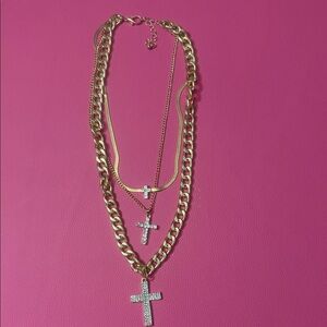 Gold Cross Pendant Necklace Set